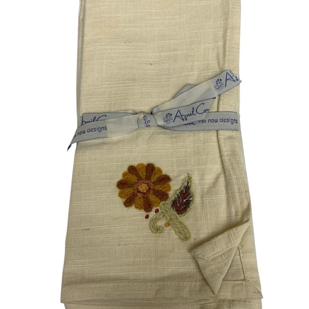 April Cornell Tea Napkins Towels 20x20 Trellis Embroidery Cream Vintage Set of 4